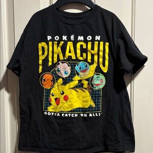 Pokemon Black Tee with Yellow Pikachu and Colorful Friends